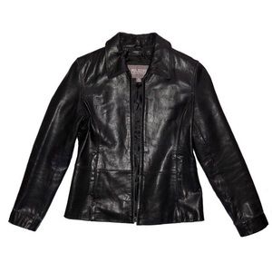 VTG BLACK LEATHER JACKET - Zip up